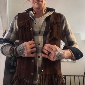 Brown Fringe Suede Vest 60s leather vest during the hippie days /cowboy leather